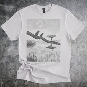 Moonlit Wildlife Graphic Tee Black and White Nature Art